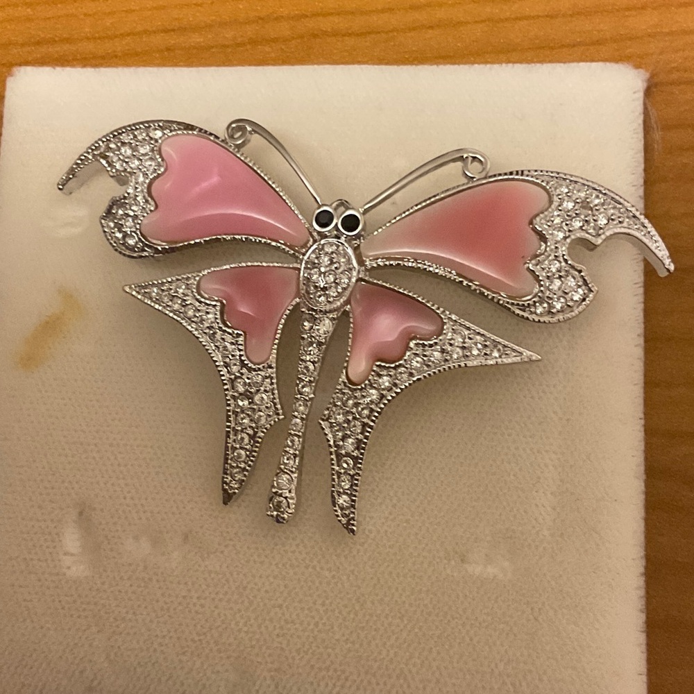 Chic Pink and Silver Butterfly Brooch